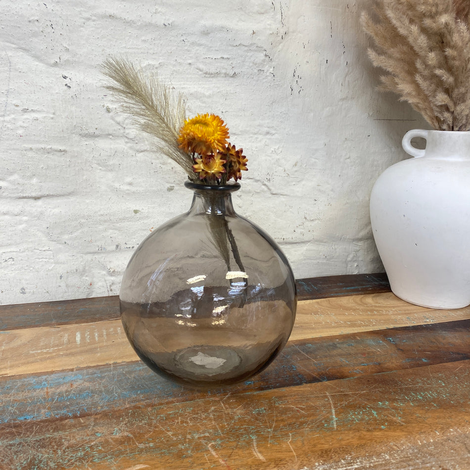 Vase grau Glas 17cm Blumenvase Deko transparent