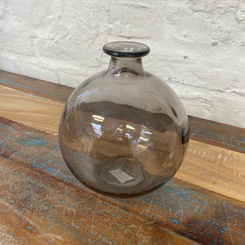 Vase grau Glas 17cm Blumenvase Deko transparent