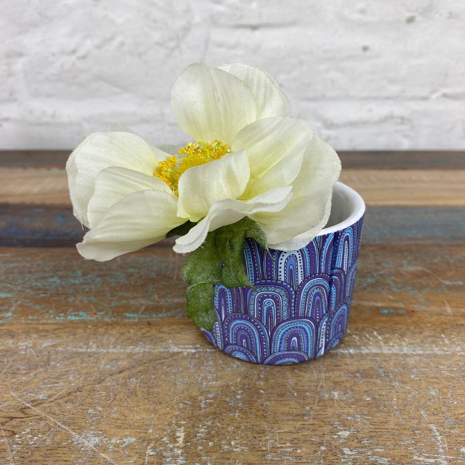 Blumentopf blau Keramik 7cm Übertopf mit Muster Deko