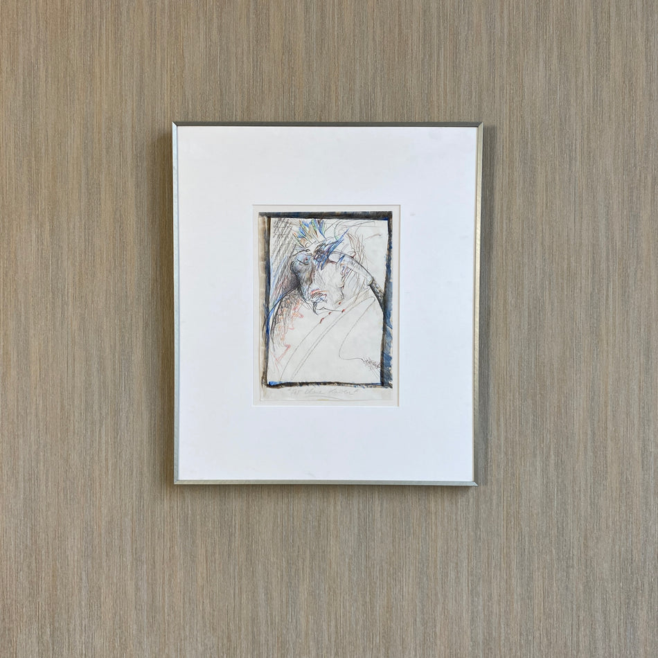 Der blaue Karen Kunst vintage Mischtechnik Metallrahmen Wandbild 48x57cm