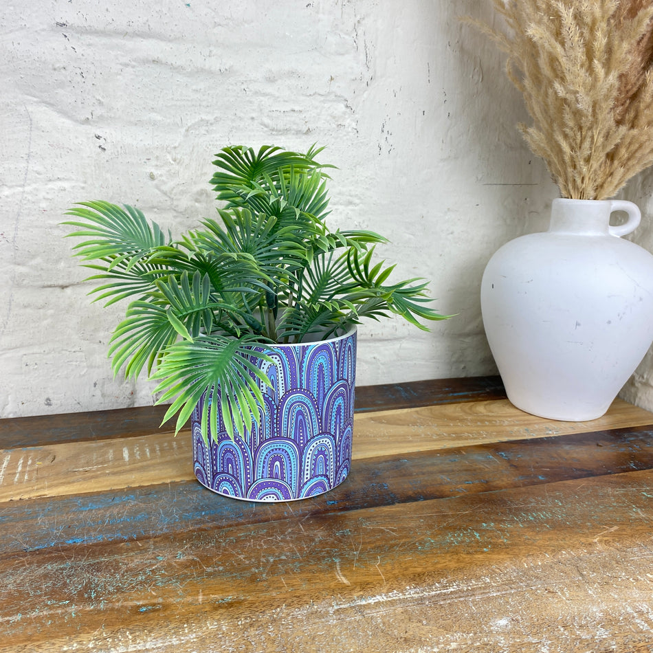 Blumentopf blau Keramik 14cm Übertopf mit Muster Deko