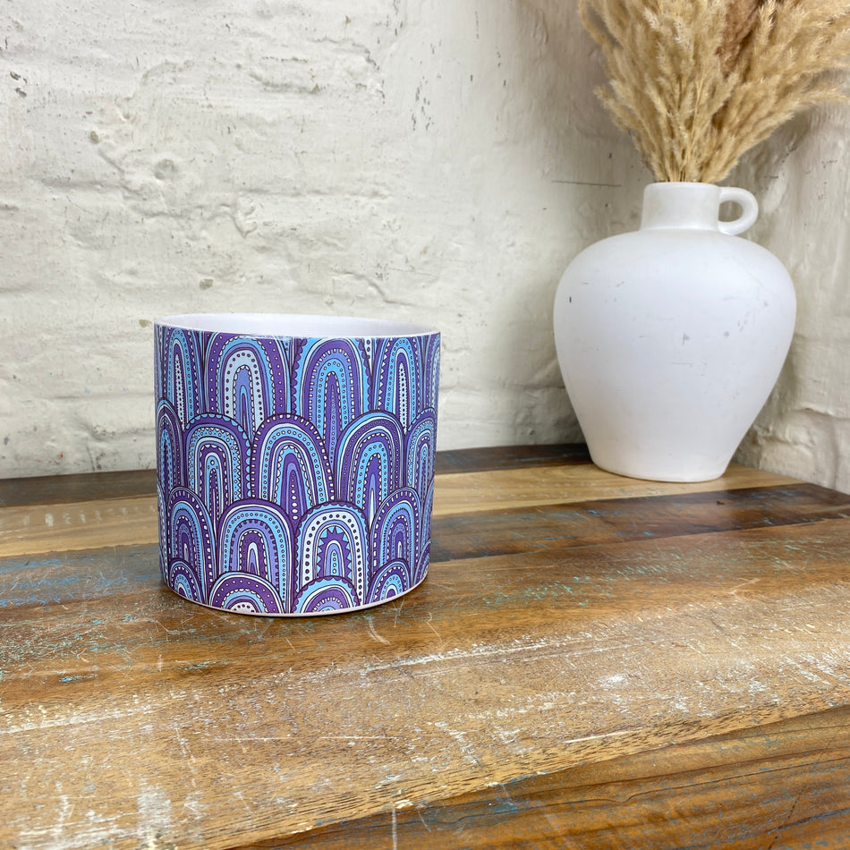 Blumentopf blau Keramik 14cm Übertopf mit Muster Deko