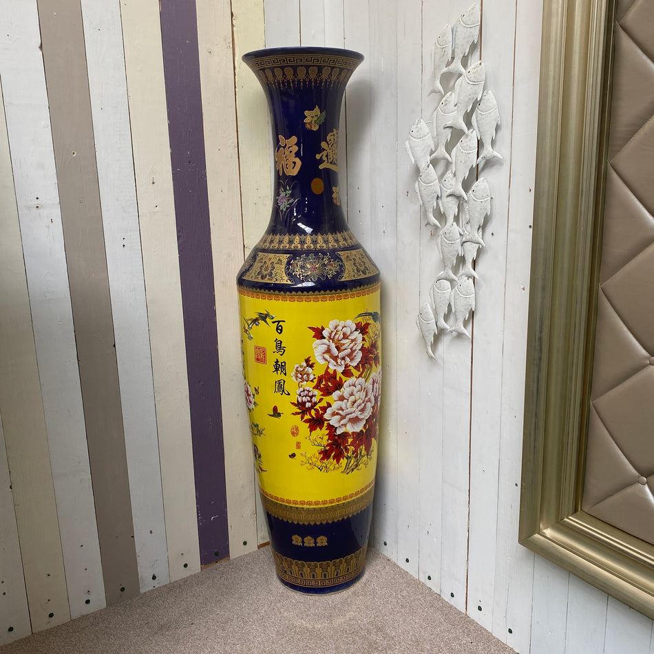 Monumentale Bodenvase neuwertig blau gelb Porzellan im asiatischen Stil 170cm Vase Deko