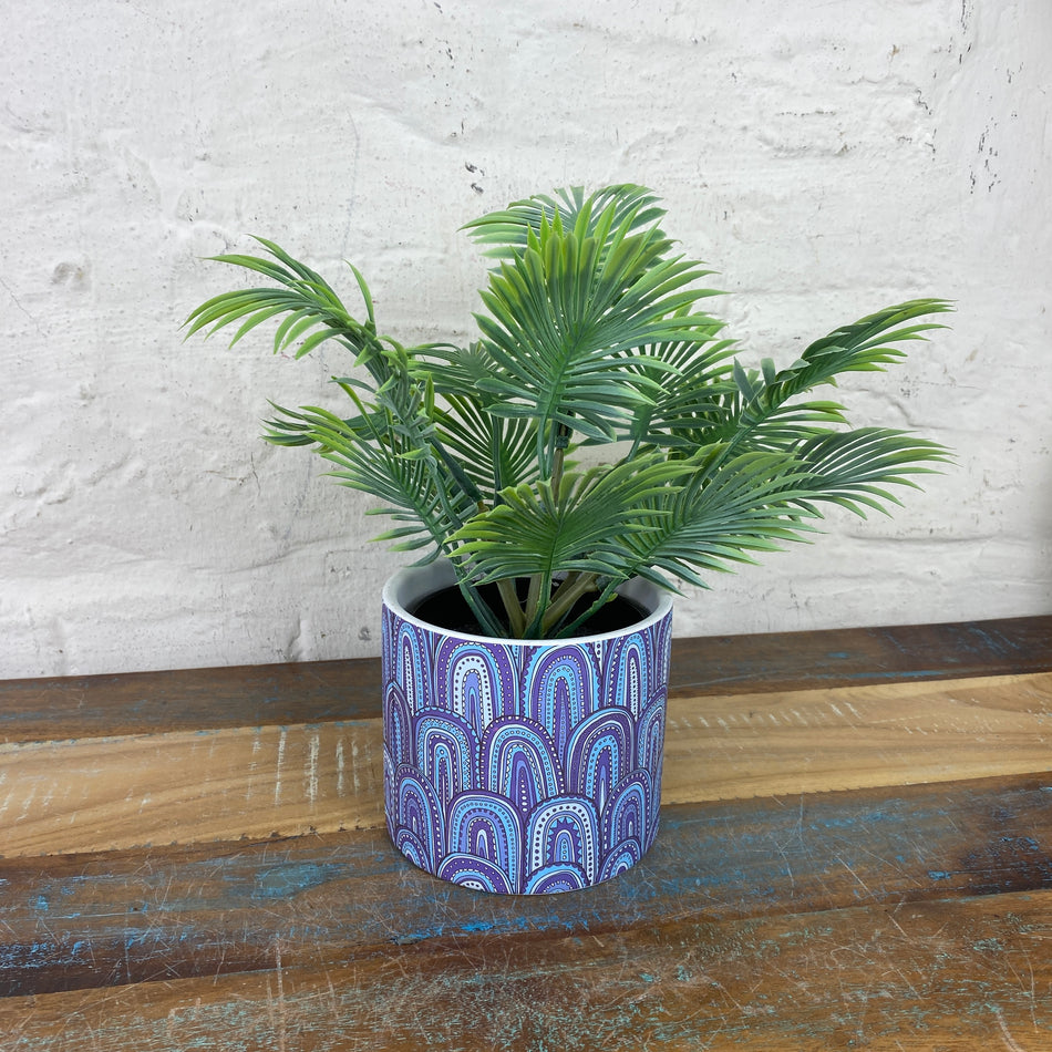 Blumentopf blau Keramik 12cm Übertopf mit Muster Deko