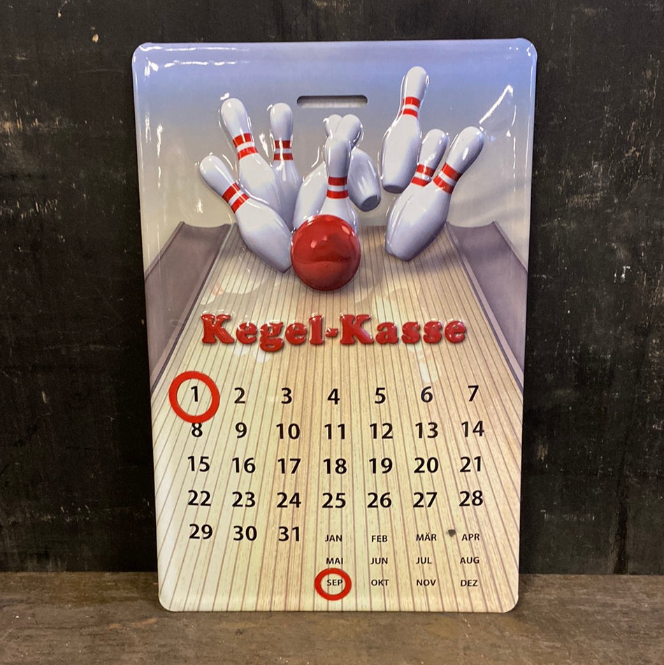 Blechschild Spardose "Kegel Kasse"