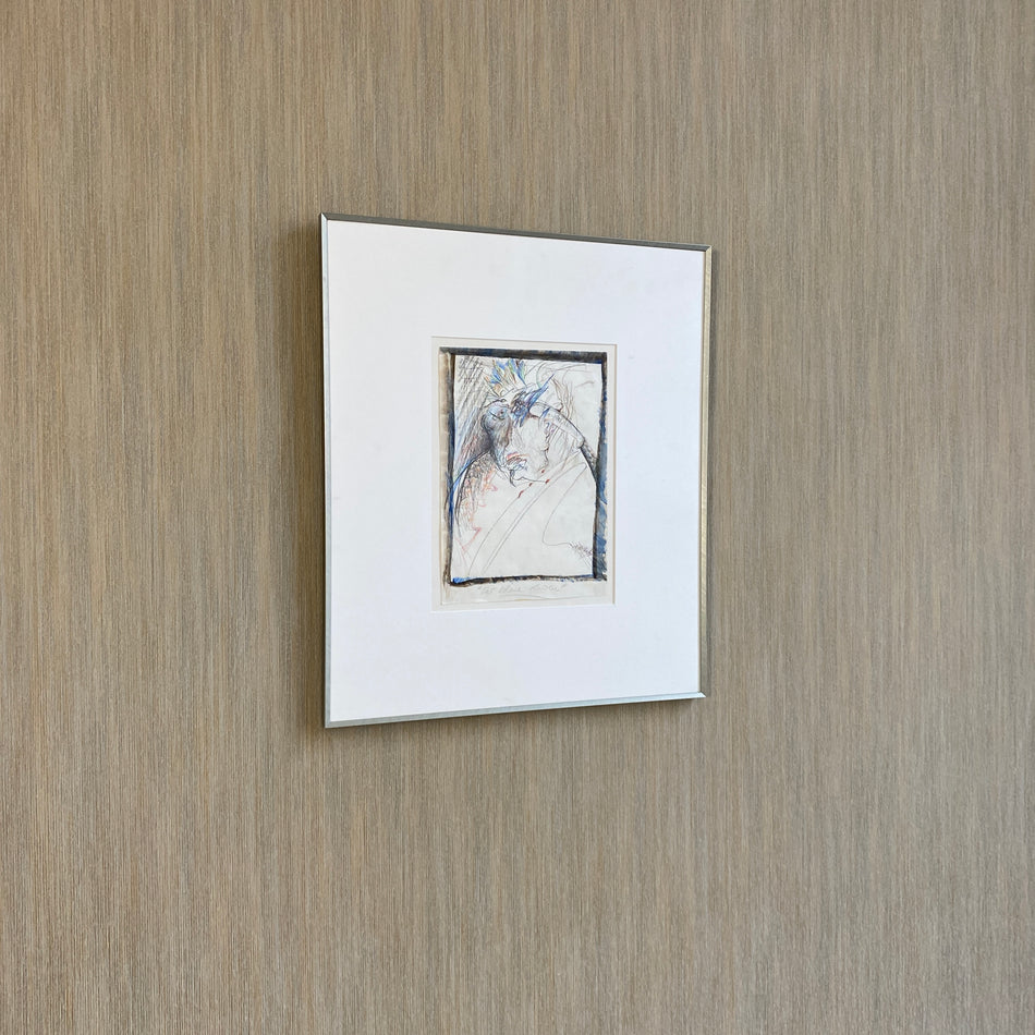 Der blaue Karen Kunst vintage Mischtechnik Metallrahmen Wandbild 48x57cm