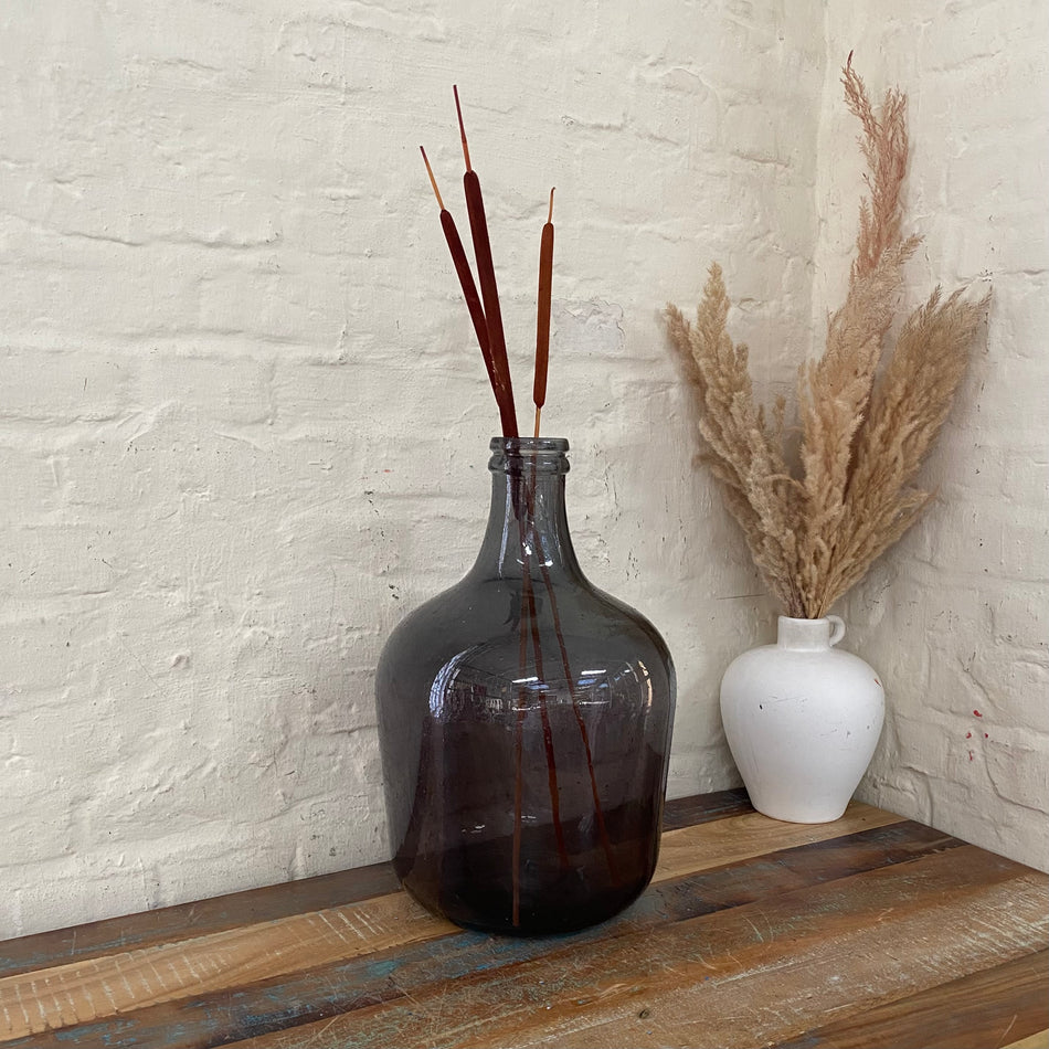 Dekovase Flasche grau recyceltes Glas Vase 42cm