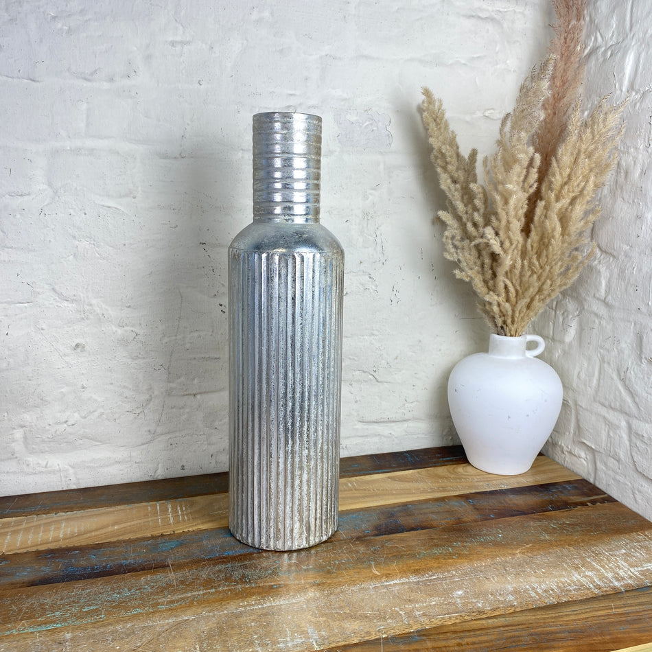 Vase silbern Metall Blumevase 53cm Deko metallic