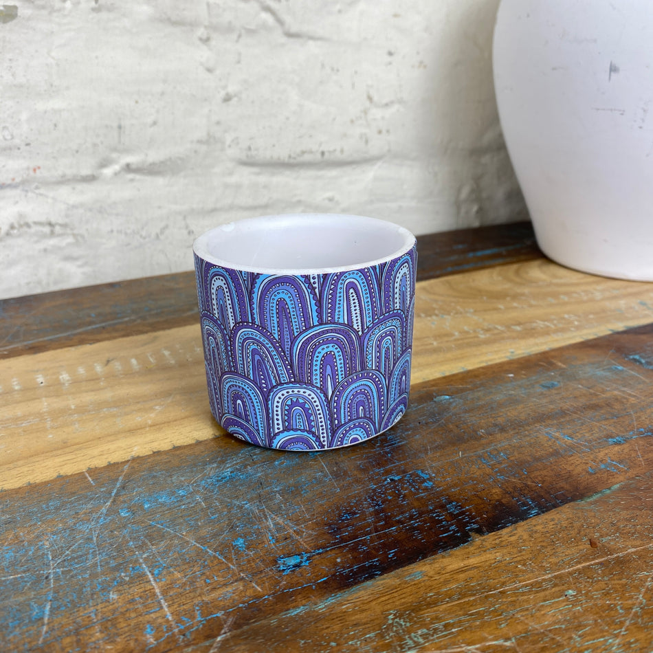 Blumentopf blau Keramik 7cm Übertopf mit Muster Deko