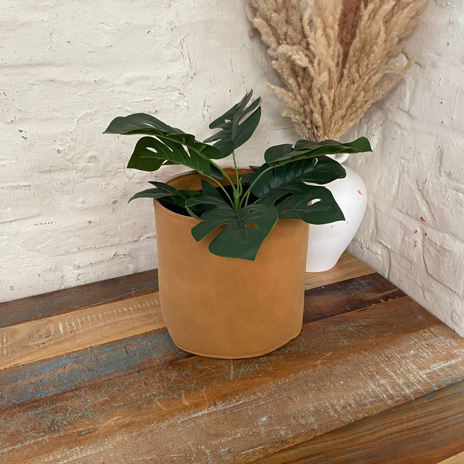 DIJK Blumentopf braun Kunststoff Lederoptik 22cm