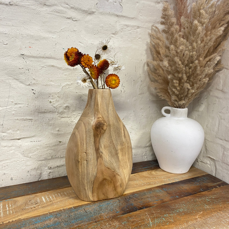 Vase Teakholz braun 30cm Deko Blumenvase