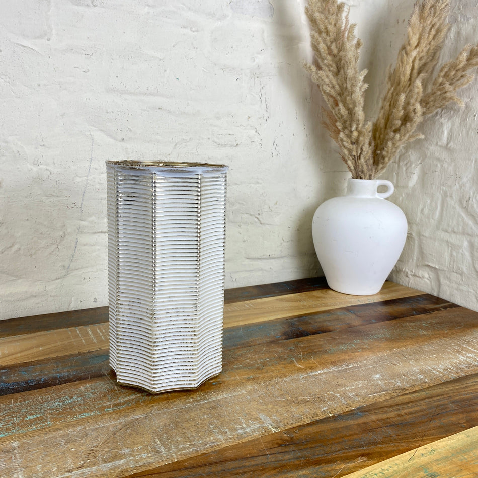 Countryfield Teelichthalter weiß golden Glas 20cm Deko