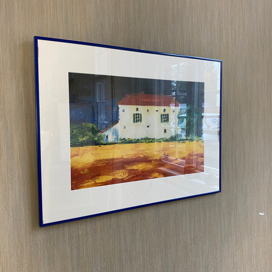 Wandbild gebraucht Kunstdruck Haus 80x60 Rahmen blau