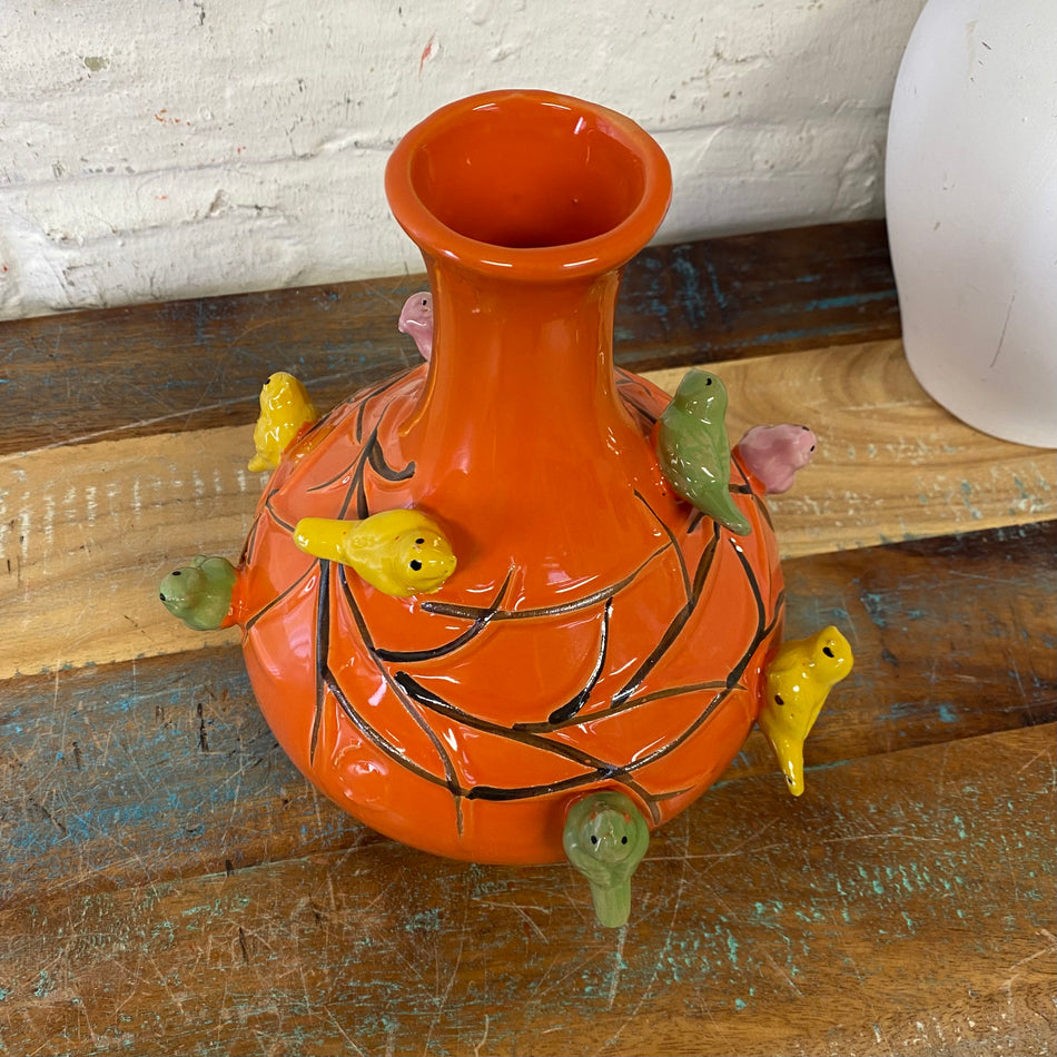Vase orange Keramik Vogel Blumenvase Deko 25cm