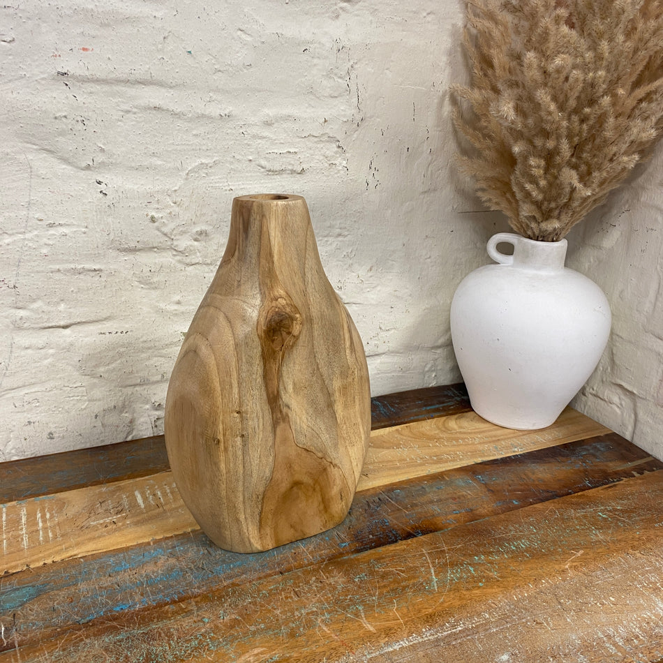 Vase Teakholz braun 30cm Deko Blumenvase