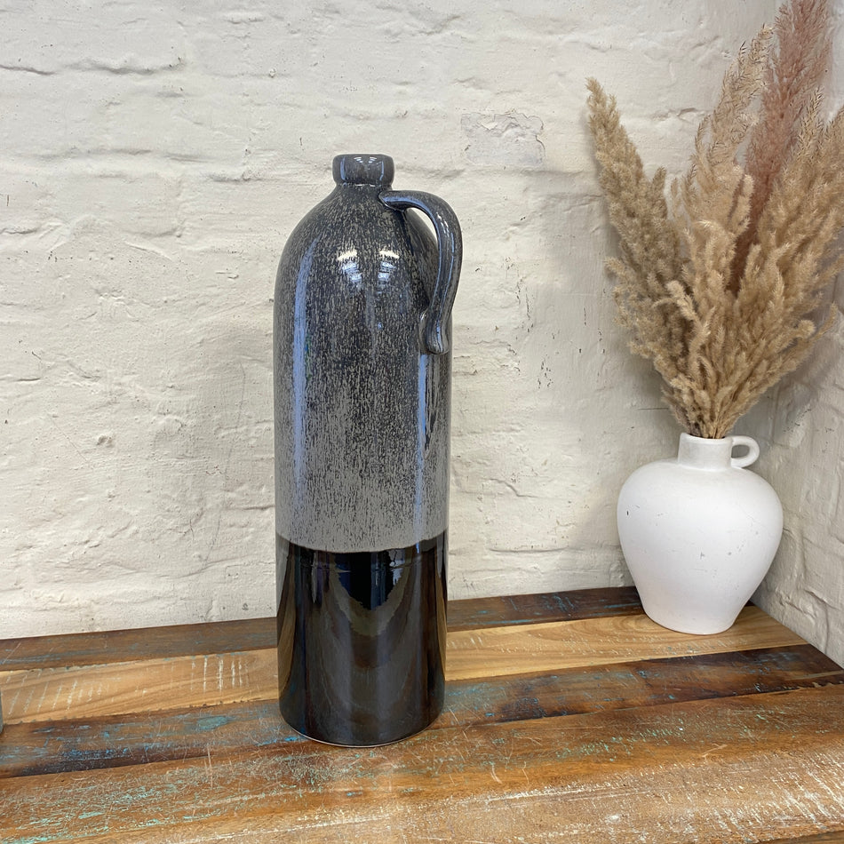 Vase grau schwarz Keramik glasiert Deko 50cm