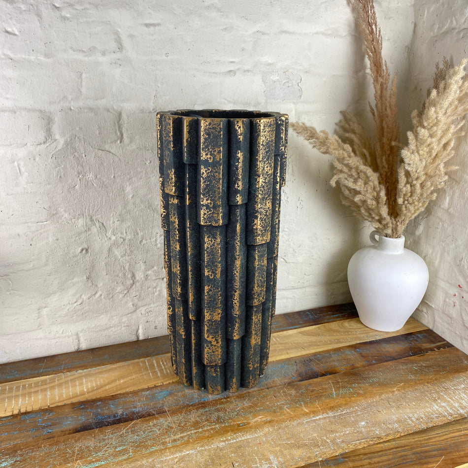 PTMD Kess Blumentopf dunkelblau golden Keramik Übertopf Vase