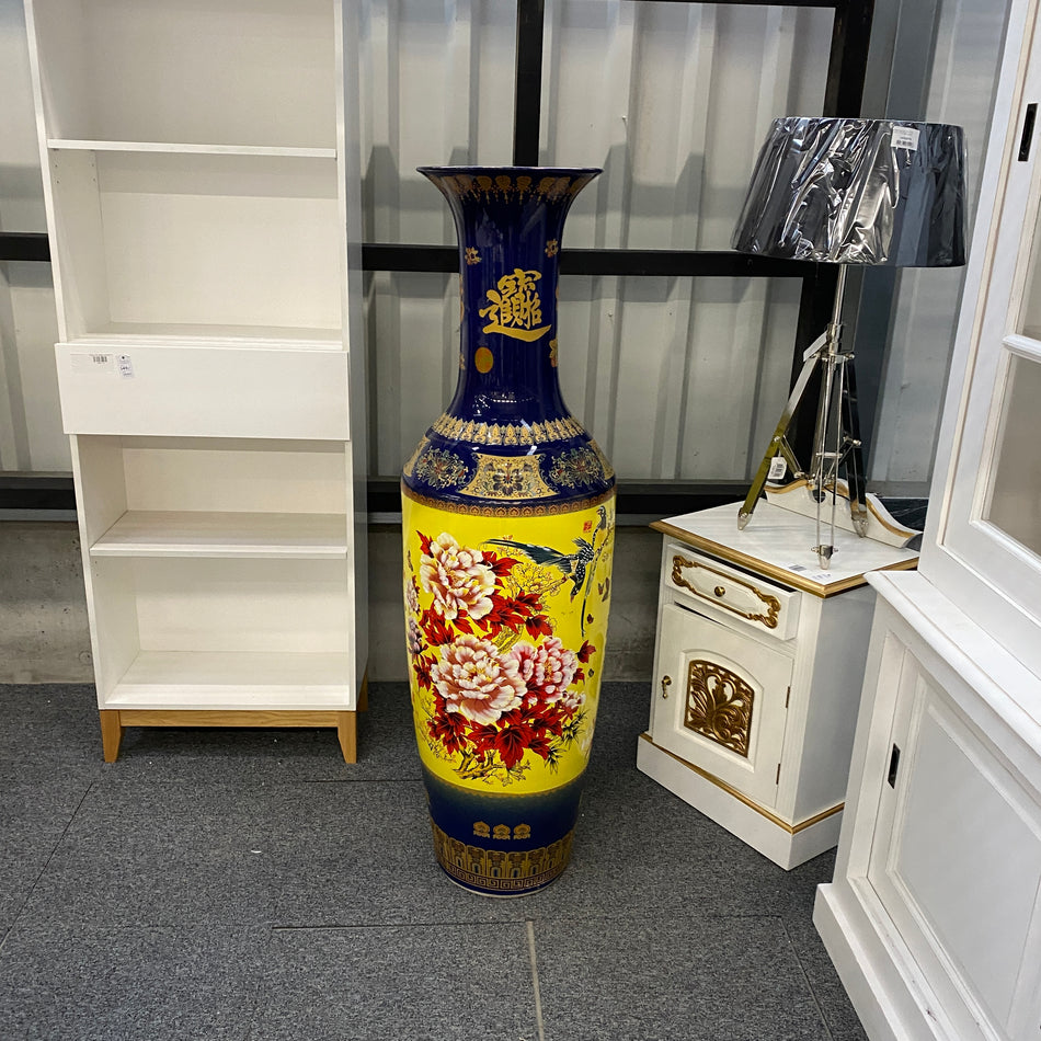 Monumentale Bodenvase neuwertig blau gelb Porzellan im asiatischen Stil 145cm Vase Deko