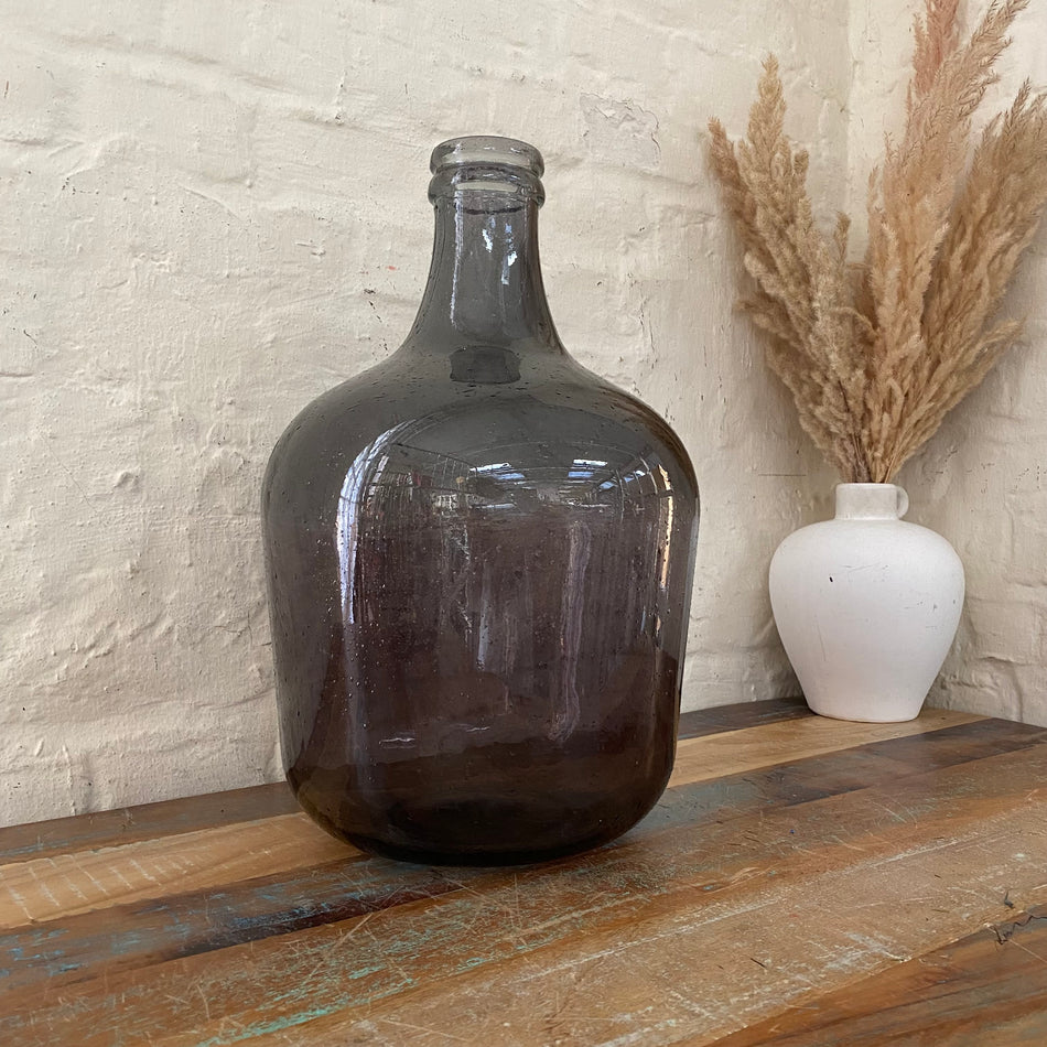Dekovase Flasche grau recyceltes Glas Vase 42cm