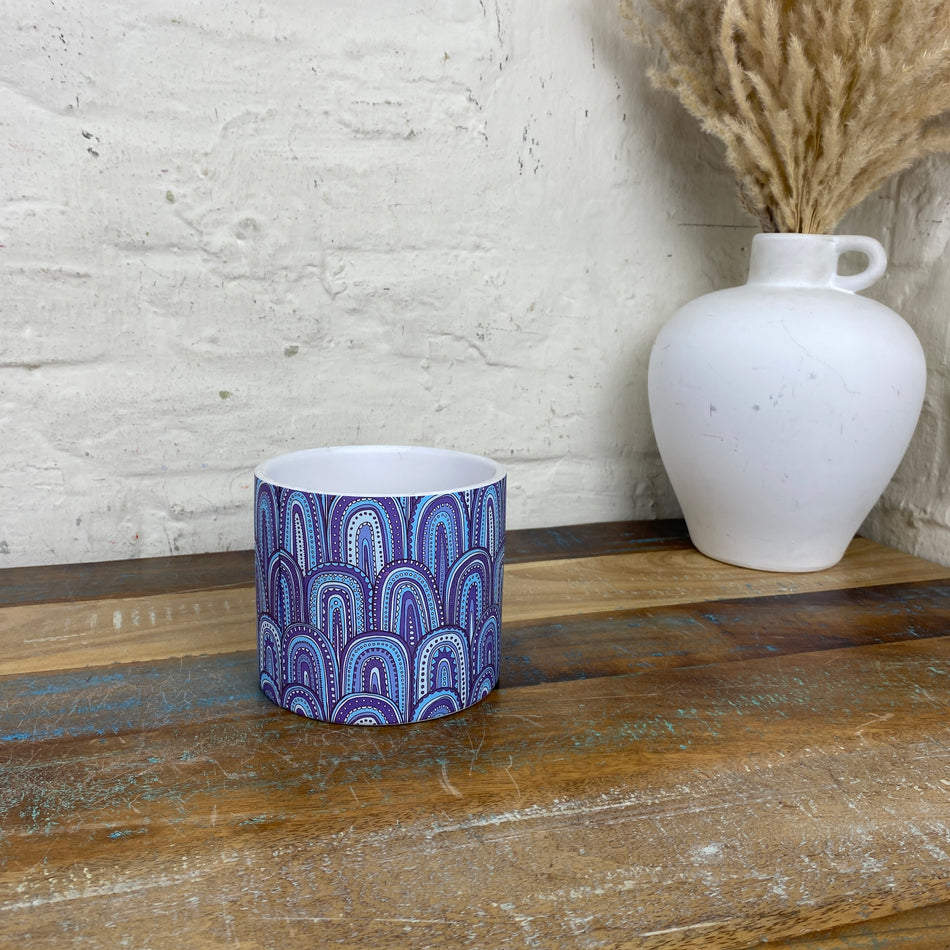 Blumentopf blau Keramik 12cm Übertopf mit Muster Deko