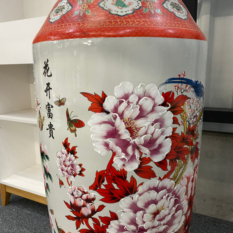 Monumentale Bodenvase neuwertig rot weiß Porzellan im asiatischen Stil 145cm Vase Deko