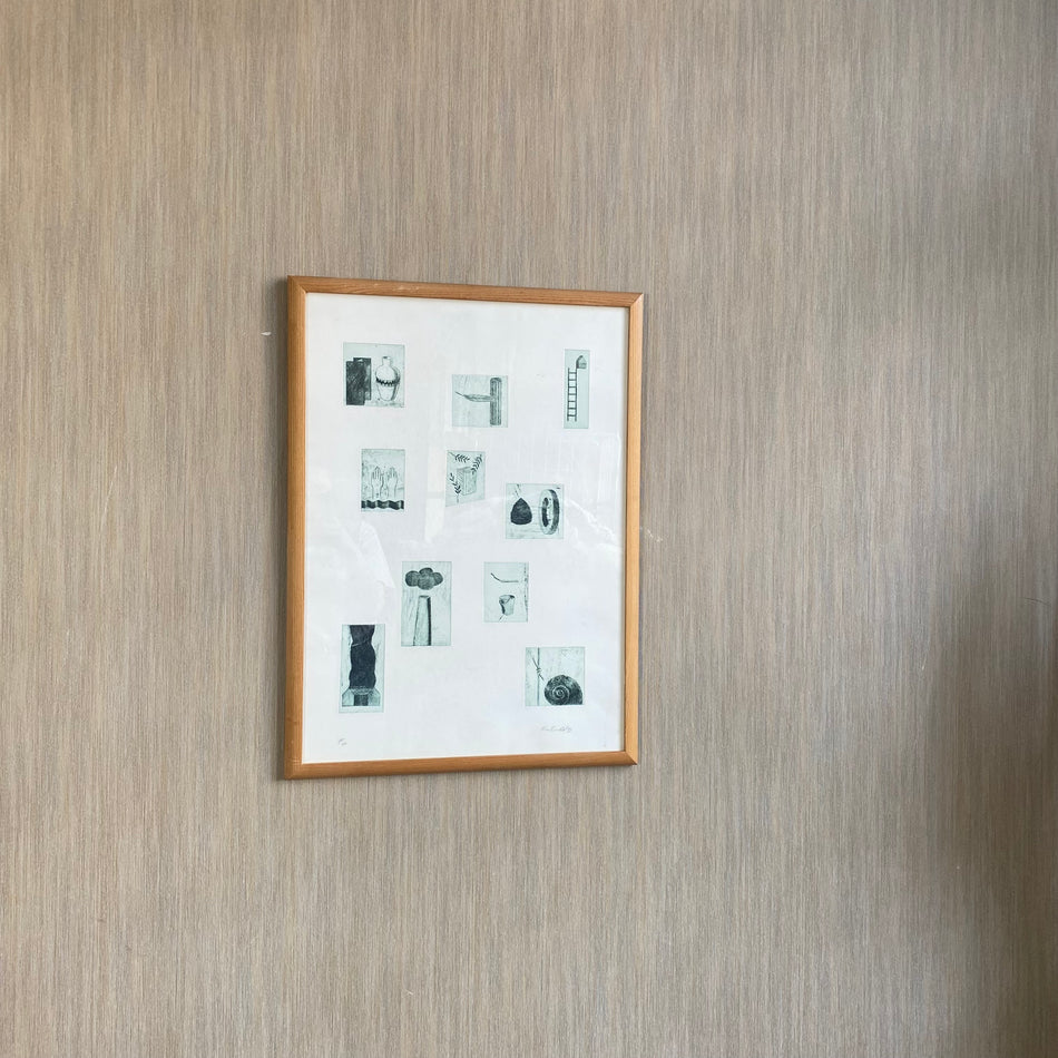 Bild mit Rahmen gebraucht grün Radierung Holz Glas 53 x 73