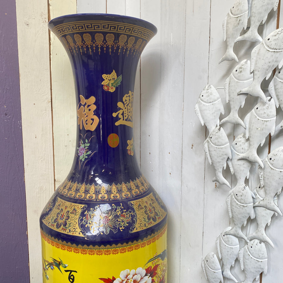 Monumentale Bodenvase neuwertig blau gelb Porzellan im asiatischen Stil 170cm Vase Deko