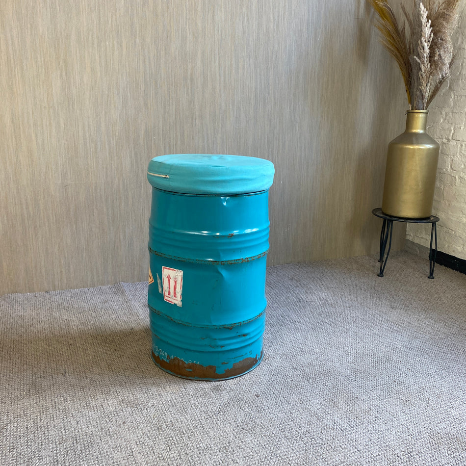 Barhocker gebraucht blau Metall Ölfass Hocker Fassmöbel