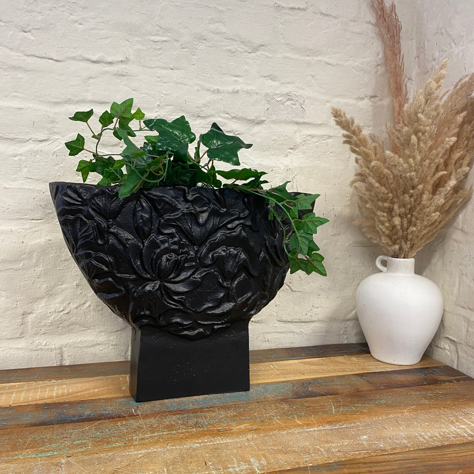 Light & Living Palesa Vase schwarz Metall floral 47cm Deko