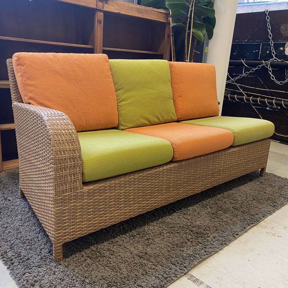 Rattan Sofa gebraucht orange grün dunkel 3 Sitzer L