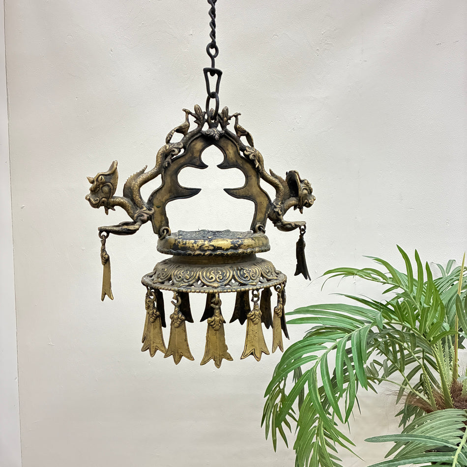 Asiatische Tempelampel Hängelampe Bronze Messing Drachenmotive Hängeleuchte Lampe Gebraucht
