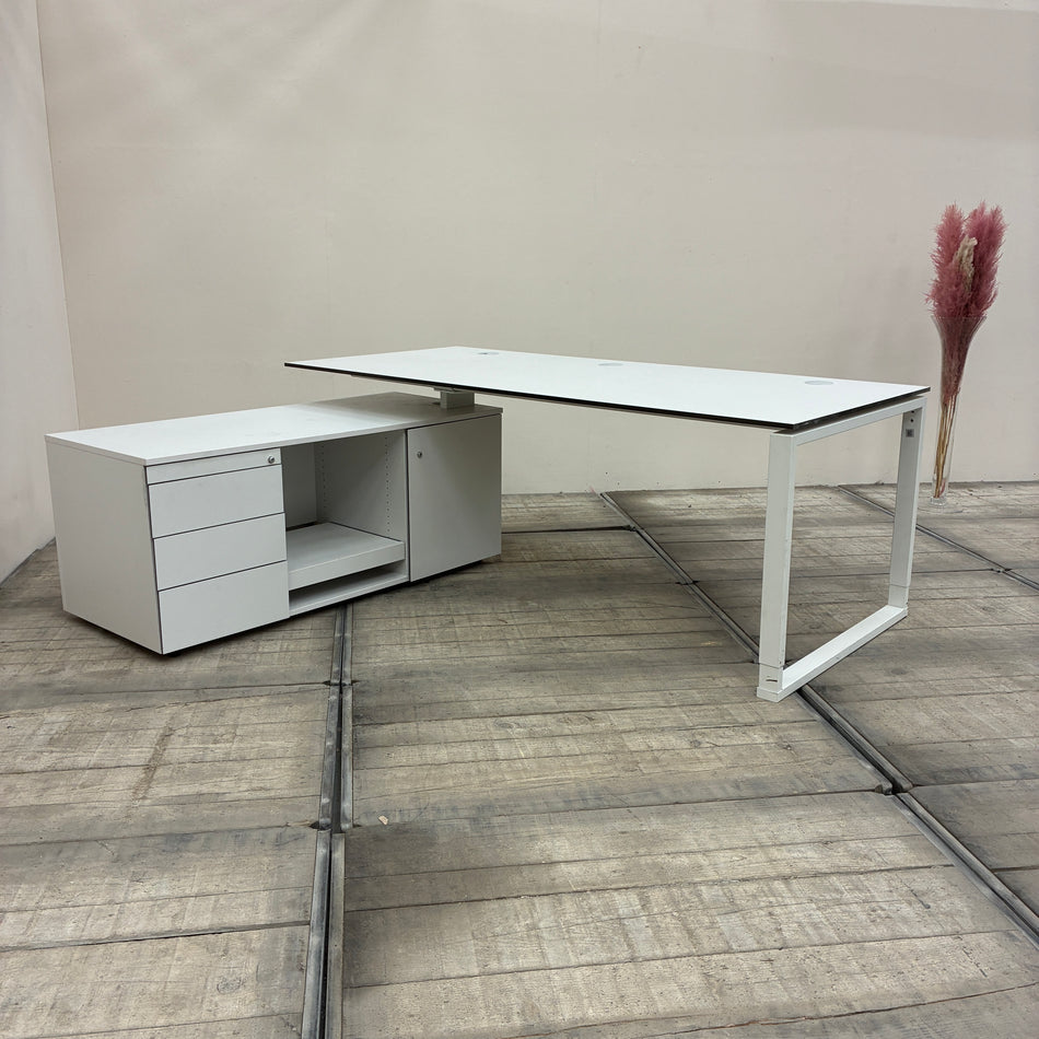 PLANMÖBEL Winkelschreibtisch Mit Sideboard Weiß Schreibtisch 200x90 Weiß Büro Tisch Gebraucht