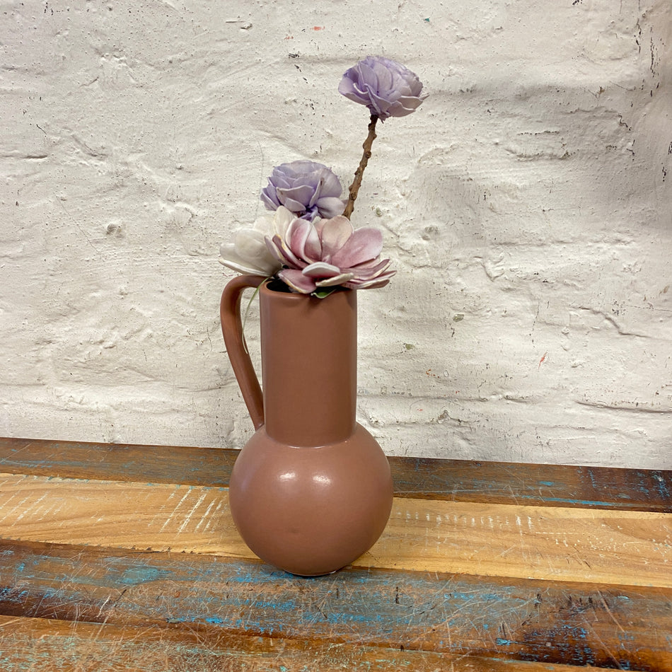 Vase braun Keramik Deko Blumenvase mit henkel 21cm