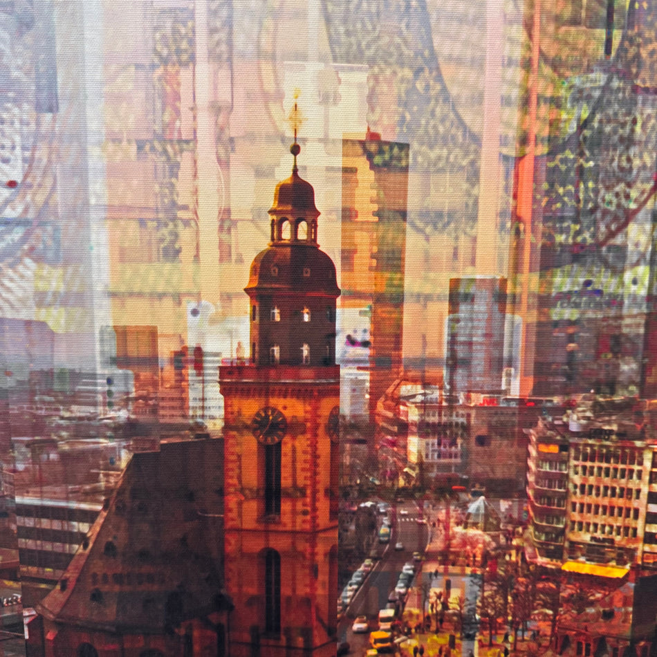 Wandbild 90x90 - Frankfurt Mix Architektur - Fotodruck auf Leinwand Gebraucht
