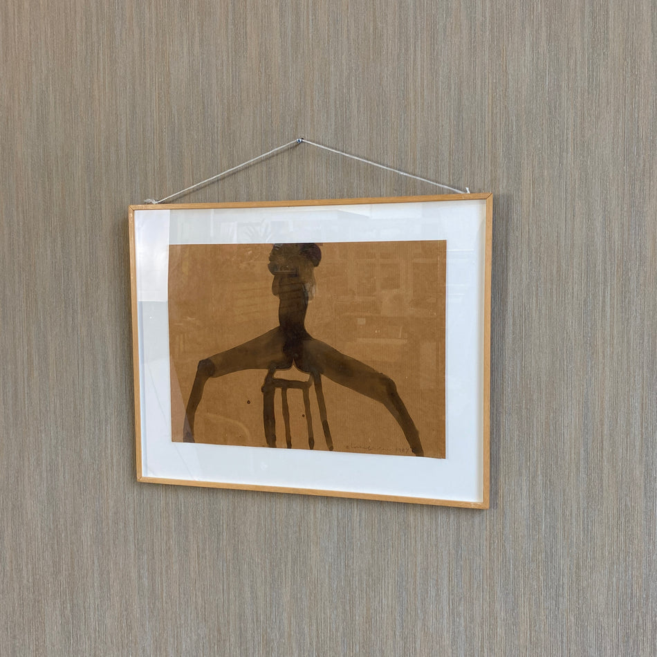 Aquarell Tusche Kunst Person auf Hocker Wandbild Deko