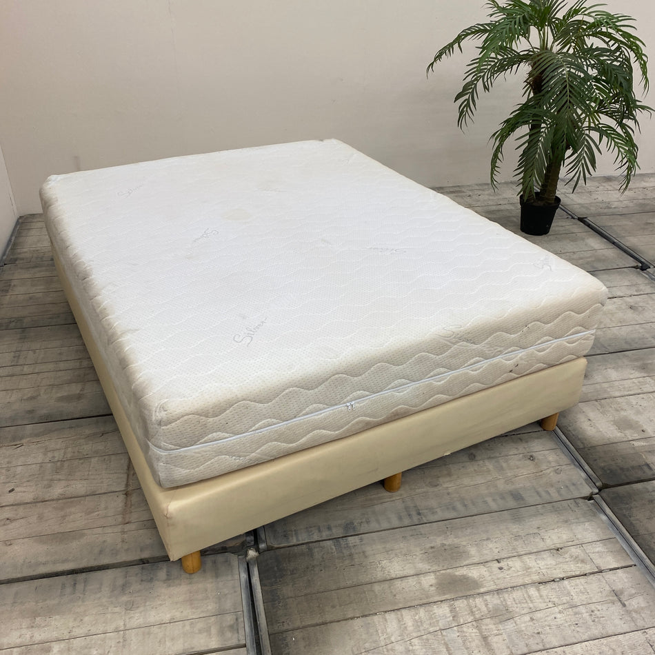 Boxspringbett 160x200 Creme Leder mit Matratze Bett Gebraucht