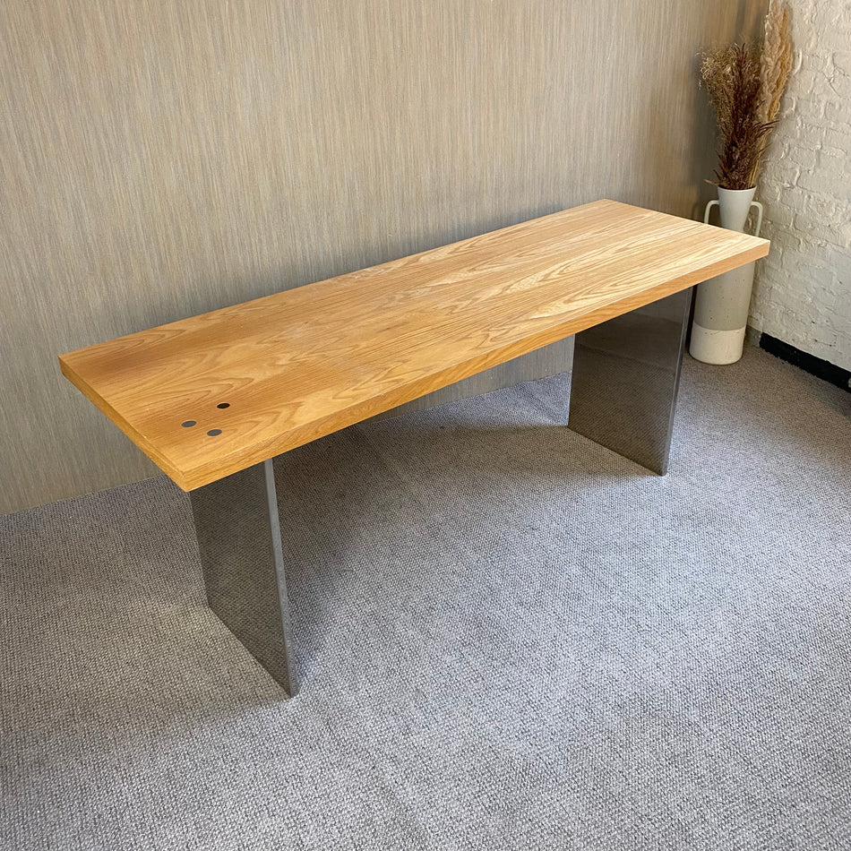 Schreibtisch Esstisch gebraucht groß braun Holz Metall Tisch 180x60