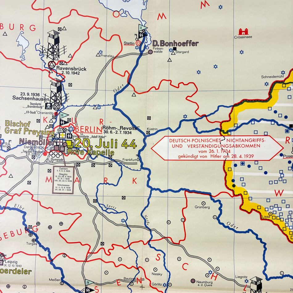 Vintage School Map – Germany under Hitler’s Dictatorship – Political Geography Teaching Chart, Justus Perthes, Roll Map, Used