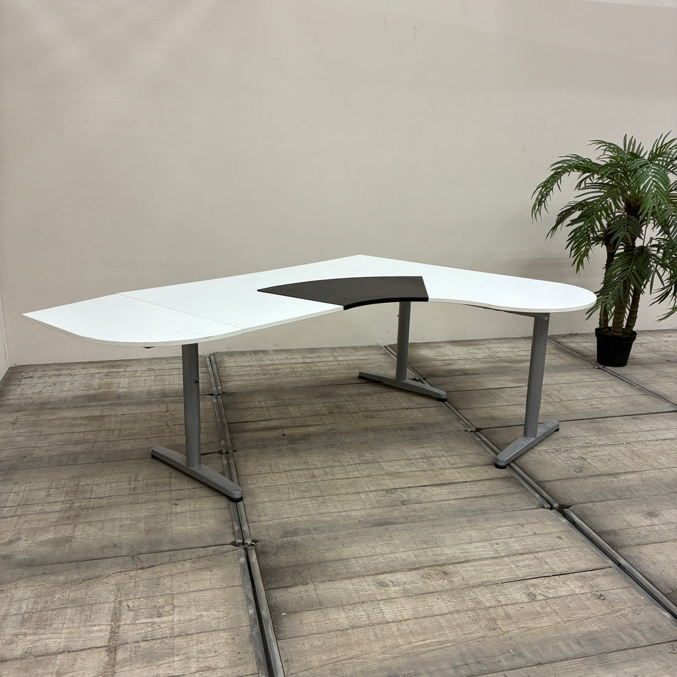 Eckschreibtisch Schreibtisch L-Form 200x150 Weiß Silber Höhenverstellbar Gebraucht