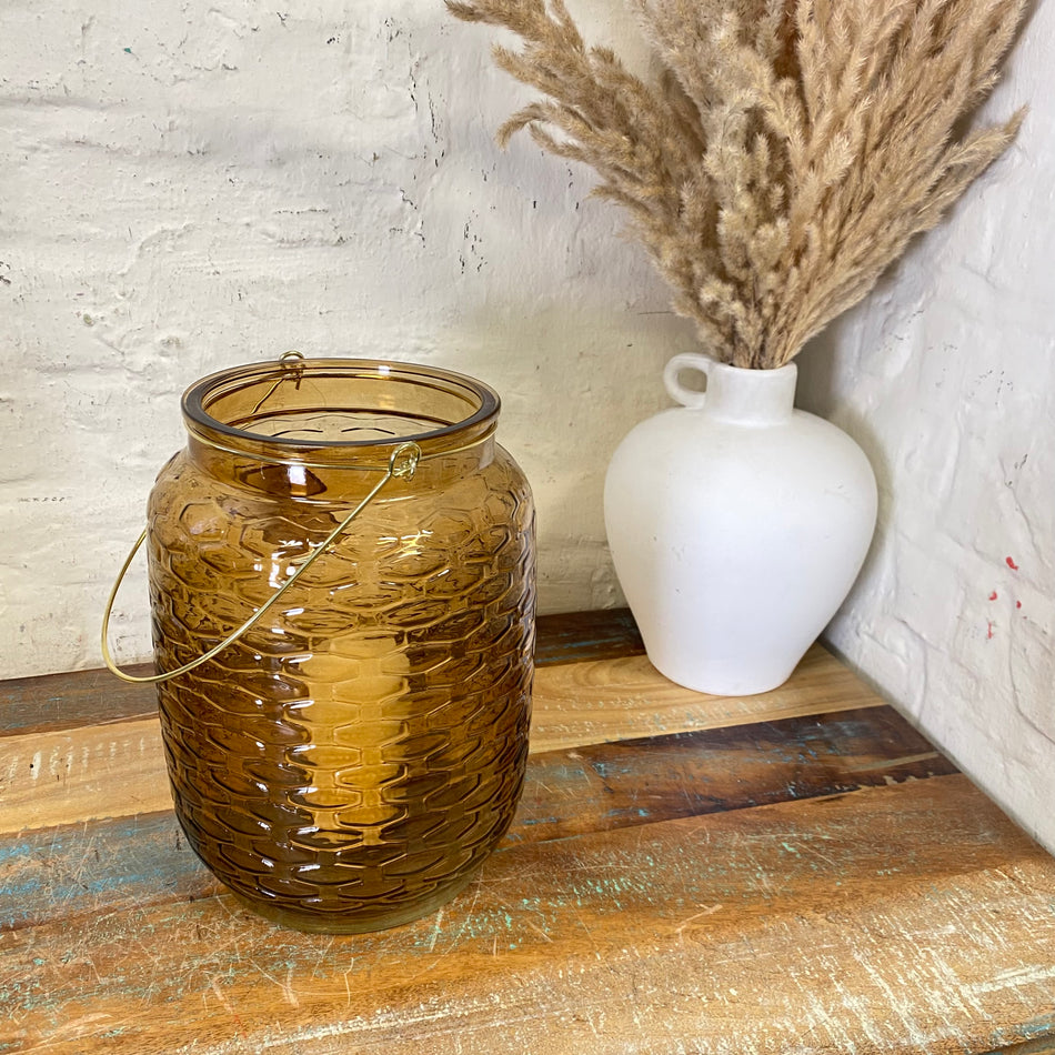 Windlicht braun Metall Glas 18x25cm