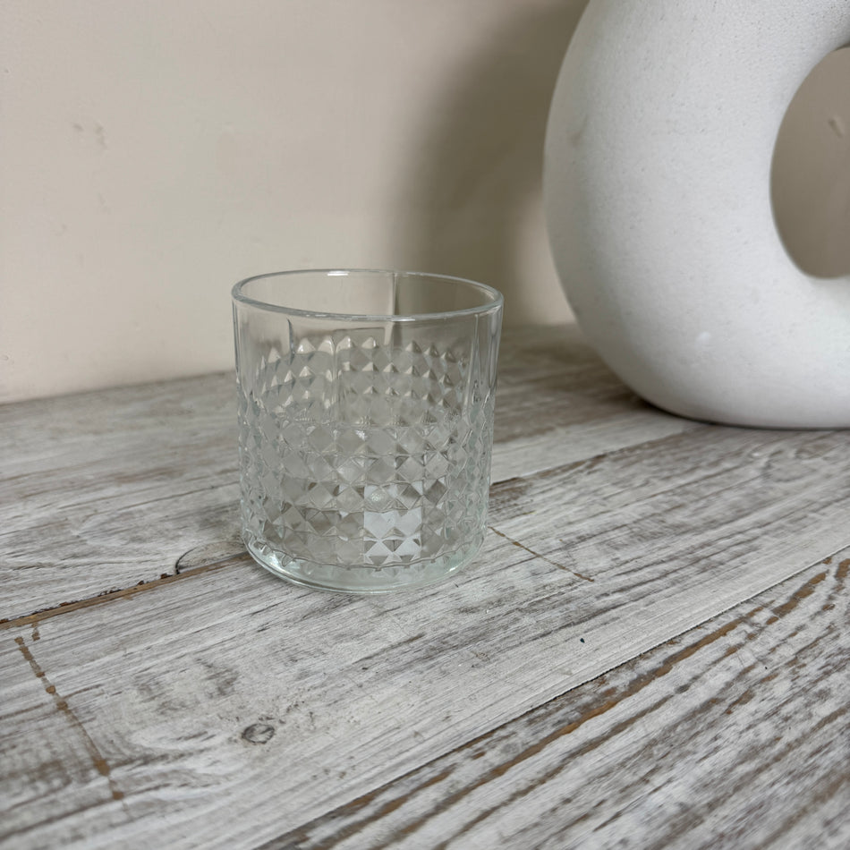 Teelichthalter Windlicht Glas Reliefstruktur Teelichtglas Transparent Gebraucht