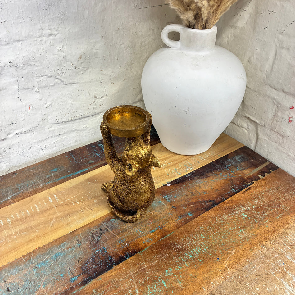 PTMD Teelichthalter Miro Maus goldfarbig Kunststoff 14,5cm