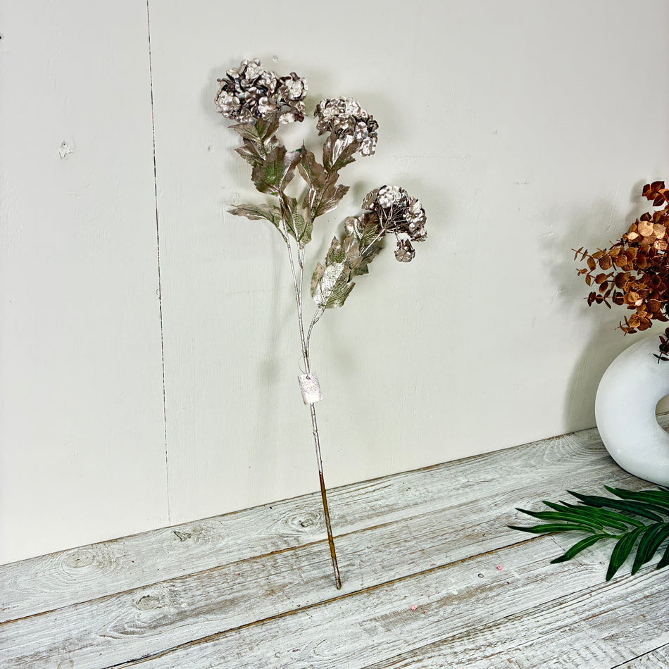 Kunstblume Vibirnum Champagner 70cm Kunstpflanze Silber Dekozweig Deko
