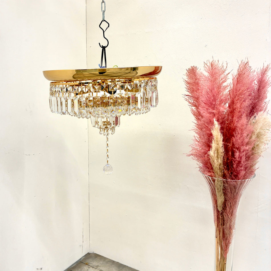 Kronleuchter Deckenlampe Golden Glas Prismenbehang Pendelleuchte Lampe