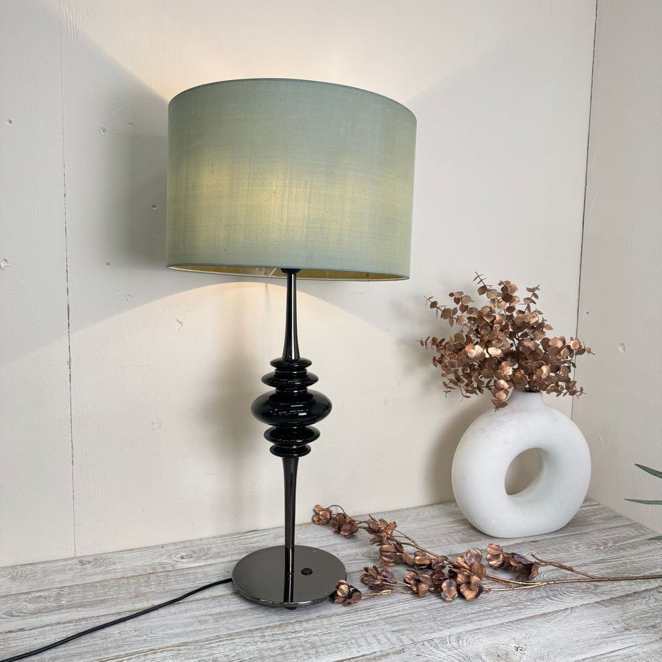 Designer Tischleuchte Stoffschirm Chrom Schwarz Nachttischlampe Lampe Gebraucht