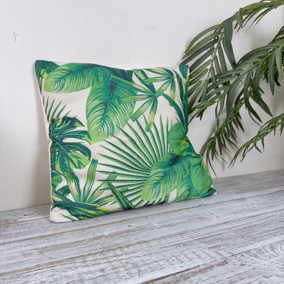 Zierkissen 45x45cm Tropische Blätter Grün Beige Mit Reißverschluss Kissen Deko