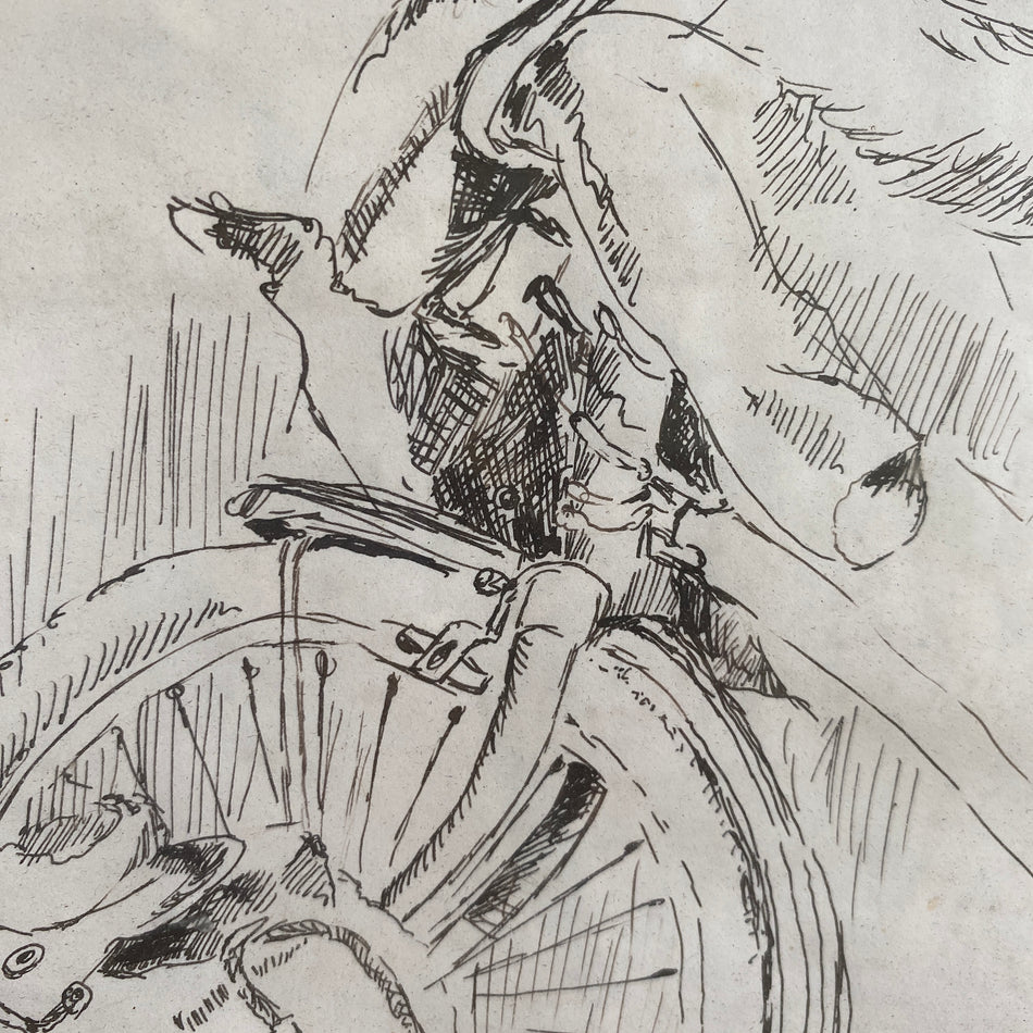 Tom Ehlich Tuschfederzeichnung Fahrrad Kunstwerk Wandbild
