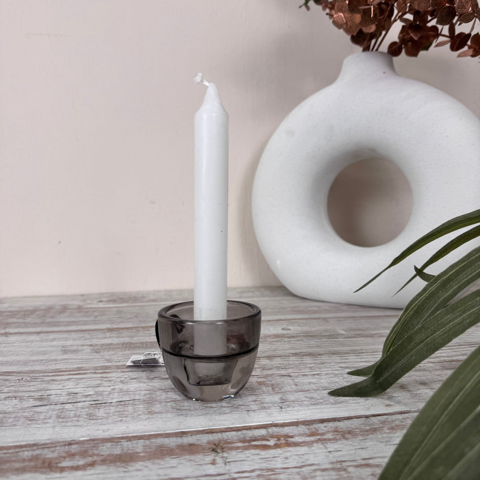 Kerzenhalter Grau 8cm Tassenform Glas Kerzenständer Deko