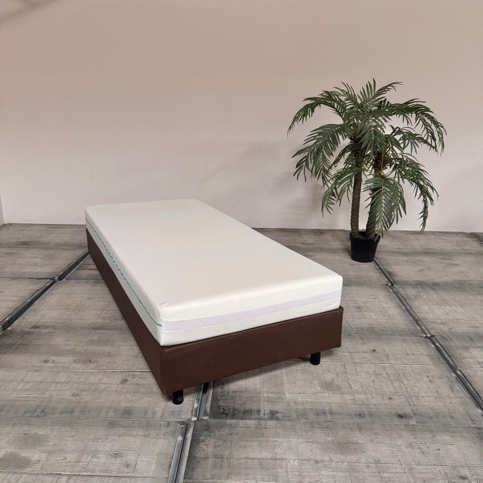 Boxspringbett Einzelbett 90x200 mit Kaltschaum Matratze Braun Leder Bett Gebraucht