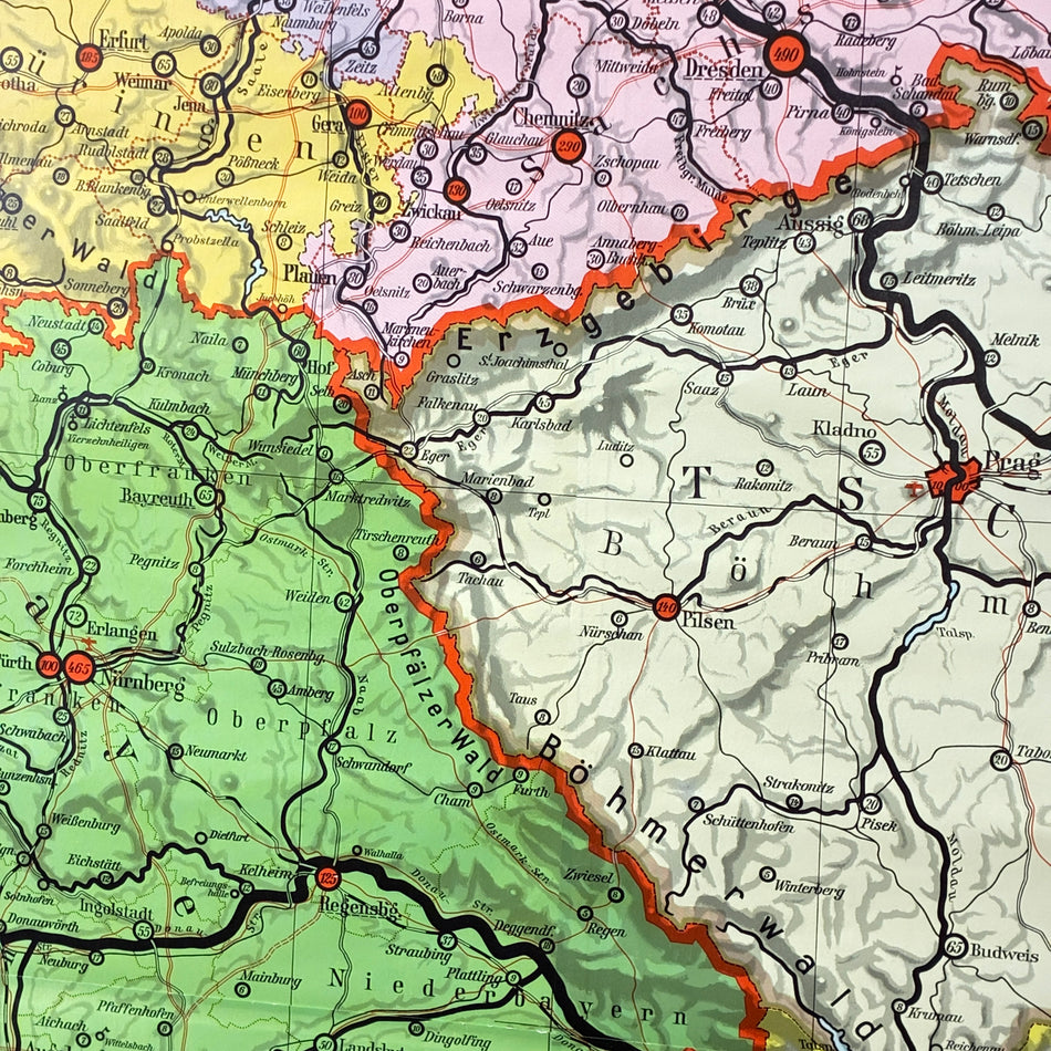 Vintage School Map – Germany and Neighboring Countries – Politics Geography Teaching Chart Westermann Roll Map Used